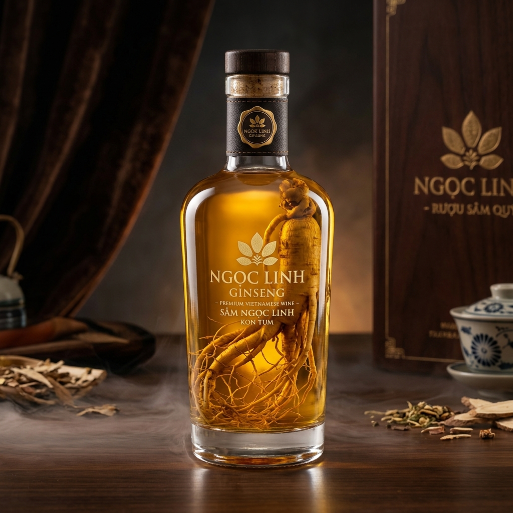 Rượu Sâm Ngọc Linh Men Lá Rừng Chai Thủy Tinh Khắc Gỗ 750ml